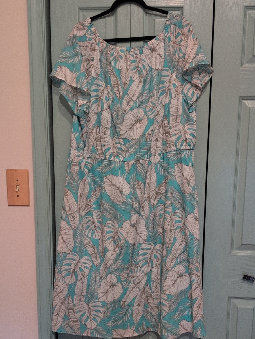 Talbots Turquoise and White Tropical-Print Midi Dress - Picture 3 of 5